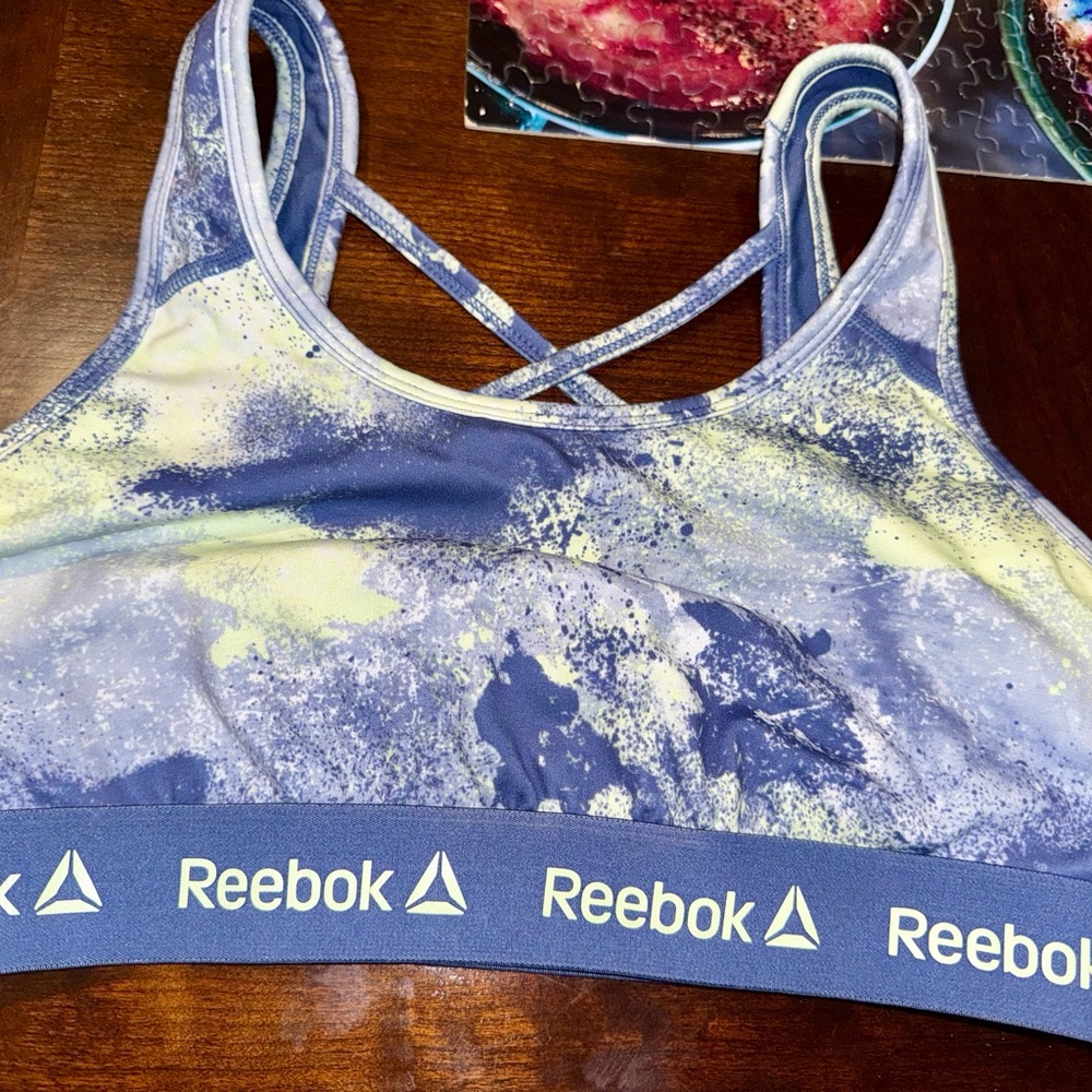 Reebok Women's Blue and Yellow Sports Top - Small